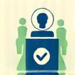 An icon representing community input, possibly a ballot box or a hands-sharing symbol, indicating user influence on content.