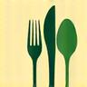Stylized icon representing healthy food choices and balanced nutrition, possibly with a green leaf or cornucopia design.
