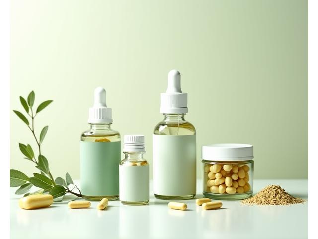 A collection of carefully arranged, high-quality dietary supplements and natural health products on a minimalist background, conveying precision and purity.